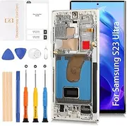 for Samsung Galaxy S23 Ultra 5G S918 6.78" OLED LCD +Cream Frame (Not OEM 6.8”) LCD Screen Display Replacement Touch Digitizer Assembly Kit S918B S918U S918W S918U1