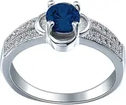 [Bigood] Fashion Crystal CZ Plated 925 Sterling Silver Wedding Solitaire Ring Blue