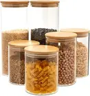 Glass Storage Containers with Bamboo Lids, Airtight Pantry Canisters in 3 Sizes