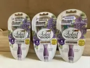 3 Pack Of 4 BIC Soleil Escape 4 Blade Razors Lavender & Eucalyptus Scented Fresh