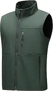 [Generic] Men's Standing Collar Fleece Vest Zip Up Fleece Lined Windproof Sleeveless Jacket Winter Outdoor Outerwear, Green, Medium