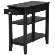 HONEY JOY End+Side Table 11.5"x24.5" Rectangle Wood Painted Black w/Double Shelf