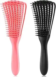 (2 pcs, Pink-Black) - Detangling Brush for Afro America/African Hair Textured 3a to 4c Kinky Wavy/Curly/Coily/Wet/Dry/Oil/Thick/Long Hair, Knots Detangler Scalp Massage Comb Hair Detangler for Women (2 pcs, Pink-Black)