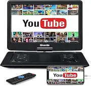 GOnavidio 17.9" Portable DVD Player with 15.6" Large Screen, Support HDMI Input, AV Out, 1600x900 HD Resolution, 6 Hours Rechargeable Battery, Sync Screen, Region Free, USB/TF Card, Last Memory