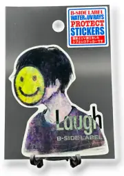 Quirky Fun Japan Sticker Laugh Smile Face Mask on Young Man B-Side Label