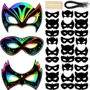 Deekin 150 Pcs Scratch Paper Mask Rainbow Hero DIY Kids Masks Craft Kit for D...