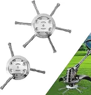 2Pcs Steel Wire Brush Cutter Trimmer Head, Upgraded Indestructible Weed Trimmer Eater Blade, Unbreakable Replacement Weed Wacker Attachment for Electric Cordless String Trimmers, Universal Fit