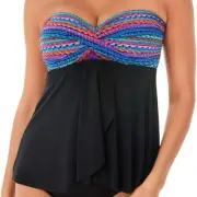 Miraclesuit Cadiz Flyaway Bandeau Tankini Swim Top Size 8