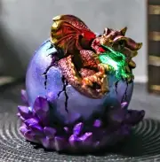 Ebros Red Dragon Wyrmling Nestling In Purple Egg With LED Night Light Figurine
