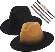 [Geyanuo] Womens Fedora Hat Classic Wide Brim Floppy Panama Hat with Ring Belt Buckle Wool Fashion Fedora Hat