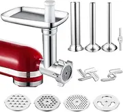 Meat Grinder Attachment for KitchenAid Stand Mixers, Accessories Included 3 Sausage Stuffer Tubes and 4 Grinding Plates, Metal Food Grinder Accessories by iVict