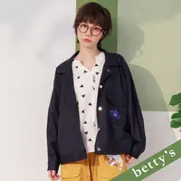 在飛比找momo購物網優惠-【betty’s 貝蒂思】繡花口袋率性翻領外套(黑色)