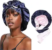 [Generic] Satin Bonnet Silk Sleep Cap Hair Bonnets for Women Stretchy Tie Band Hair Cap for Curly Hair Silk Hair Wrap