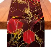 Marble Table Runner 72 Inches Long, Black Red Marble Texture Table Runner