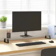 Stylish Black Monitor Stand Tempered Glass Metal 100x20x8 cm Home Office Decor