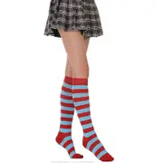 Socks mid-thigh socks knee-half socks female stripes wide stripes in blue and red