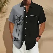 Men's Coconut Tree Gradient Color Shirt Summer Hawaiian Shirt Button Up Shirt Short Sleeve Hawaiian Vacation Holiday Beach Wear Summer Spring Turndown 3D Print
