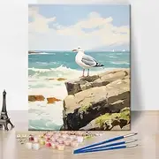 Rebotipy Painting by Numbers for Adults, Seagull DIY Paint by Numbers, Seagull Standing on The Rock by The Sea Paint by Numbers Kits Artwork 16x20 Inch Without Frame Paint by Numbers for Home Decor