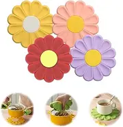 4pack Colourful Flower Silicone Trivets, Coasters, Placemats ，Home Decor, Drinks, Hot Pots Pans Dishes ，Heat Resistant, Pot Holders, Non Slip Kitchen Hot Pads