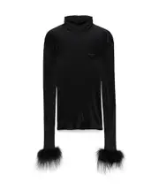 Prada Long-Sleeved Feather-Detailed Top IT40,IT42 black