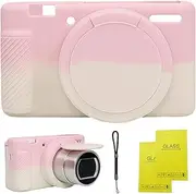 Camera Case for Sony ZV-1,ZV1 Camera Soft Case Cover Rubber Camera Sleeve with Removable Lens Cover,Anti-Scratch Slim Fit Soft Sleeve with ZV1 Screen Protector and Strap Wrist. (Pink-White)