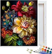 JATOK Painting by Numbers Adults with Frame, Paint by Numbers, DIY Flowers with Brushes and Acrylic Paints, Hand-Painted Oil Painting Canvas for Home Decor (30 x 40 cm / 12 x 16 inches)