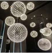 Stainless Steel Frame Round Ball Chandelier Ceiling Pendant Light Fireworks
