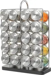 20 Jar Spice Rack Stainless Steel Filled with Spices - Standing Rack Shelf Holde