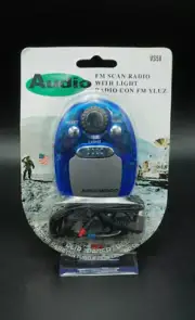 VTG Auto Scan Mini FM Radio with Earphones Mini Flashlight Blue Brand New