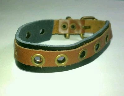 NEW METAL GENUINE BLACK MEDIUM BROWN LEATHER 2 LAYERS RINGS BUCKLE CUFF BRACELET