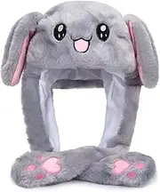 Topwon Cute Plush Bunny Hat Rabbit Cap Ears Popping Up When Pressing The Paws Grey Kids' Costume Hats - Great Gift