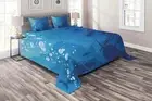 Underwater Quilted Coverlet & Pillow Shams Set, Sharks Ship Compass Print