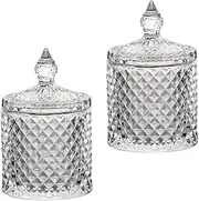 MengCat Cotton Ball and Swab Holder Organizer,Clear Glass Bathroom Vanity Countertop Canister Jars with Lid, Apothecary Jars Holder Makeup Organizer for Pads,Bath Salts 8.8OZ Set of 2