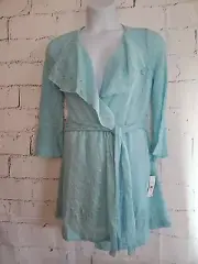 Carole Hochman Blue Loose Knit Tie Belt Robe Medium Shawl Drape Collar New Tags
