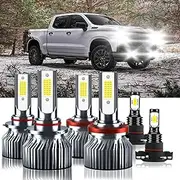 TXBILMOO Compatible For Chevrolet Silverado 1500 2007-2015 9005 H11 High&Low Beam 5202 Fog Light Bulbs, 32000LM 300% Brightness 6500K White with Cooling Fan, Plug and Play, IP68 Pack of 6