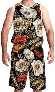 [KQNZT] Basketball Jersey for Men, Custom Basketball Jersey, Athletic Shirts for Team Scrimmage, Vintage Painting Chamomile Wheat Ears Floral