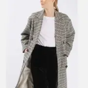 Topshop Heritage Double Breasted Check Wool Blend Long Coat Size 2