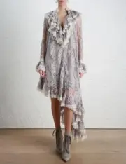 BNWT Zimmermann Stranded Ruffle Lace Dress Size 2 Cotton Mix In Lilac