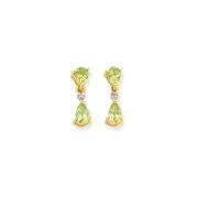 14k Yellow Gold u0026 Rhodium Double Pear Peridot u0026 Real Diamond Dangle Post Earrings