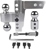 Silver Adjustable Trailer Hitch Fits 2" Receiver, 6" Drop/Rise Heavy Duty Aluminum Drop Hitch, 12500 LBS GTW-Tow Hitch