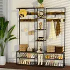 Rustic Metal Wooden Clothes Rack Living Room Entryway Hall Tree Bench w 10 Hooks