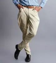 Mens Beige Horse Riding Polo Pants Baggy Breeches Sports Pants Hinting Trousers