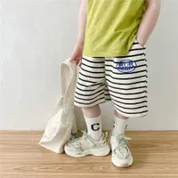 在飛比找ETMall東森購物網優惠-兒童條紋五分褲夏季新款2023韓版男童女童寬松薄款棉質運動褲