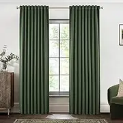 SHINELAND Olive Green Blackout Boho Curtains 84 Inches Long for Living Room Bedroom,Back Tab Light Heat Blocking Room Darkening Dark Olive Green Black Out Curtains