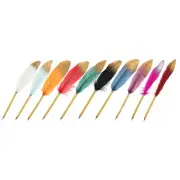 25cm/10" Feather Ballpoint Pen, 10 Pcs Ink Vintage Refined Plated Pen, 10 Colors