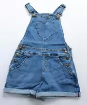 Boden Girl's Heart Pocket Short Dungarees CD4 Mid Vintage Denim Size 8-9Y NWT