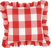 Ciieeo Ruffle Decorative Pillowcase Red Plaid Printed Cushion Cover for Sofa and Home Premium Hidden Zipper for Living Room Chair and Bed