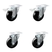 4 Inch SS Hard Rubber Wheel Swivel Top Plate Caster Set 2 Total Lock Brakes SCC