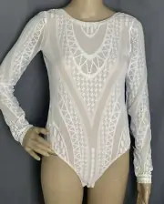 NEW BCBGMAXAZRIA Lace Bodysuit Top White XS Sheer Backless Long Sleeve $118