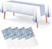 Disposable Plastic Tablecloths, 4 Pack White and Blue Sequins Tablecloth 54" x 108" Party Table Cover Table Runner for Rectangle Tables up to 8 ft and Birthday Wedding Christmas New Year BBQ Banquet